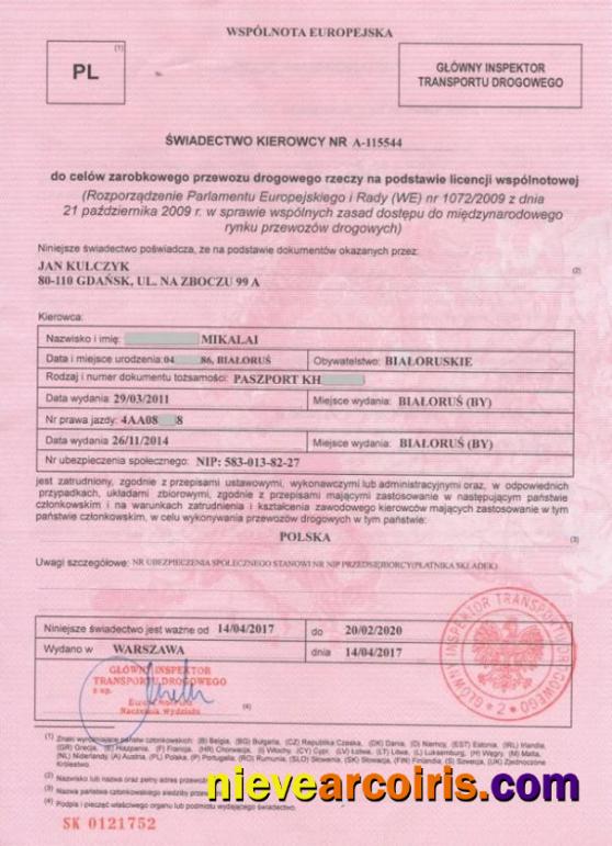 Poland drivers certificate